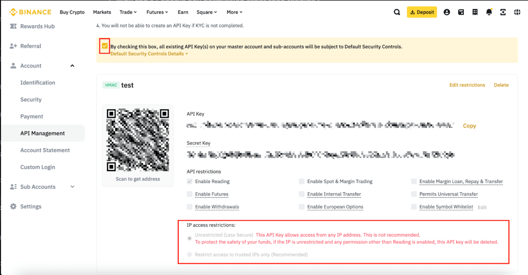 Binance API Key Generation