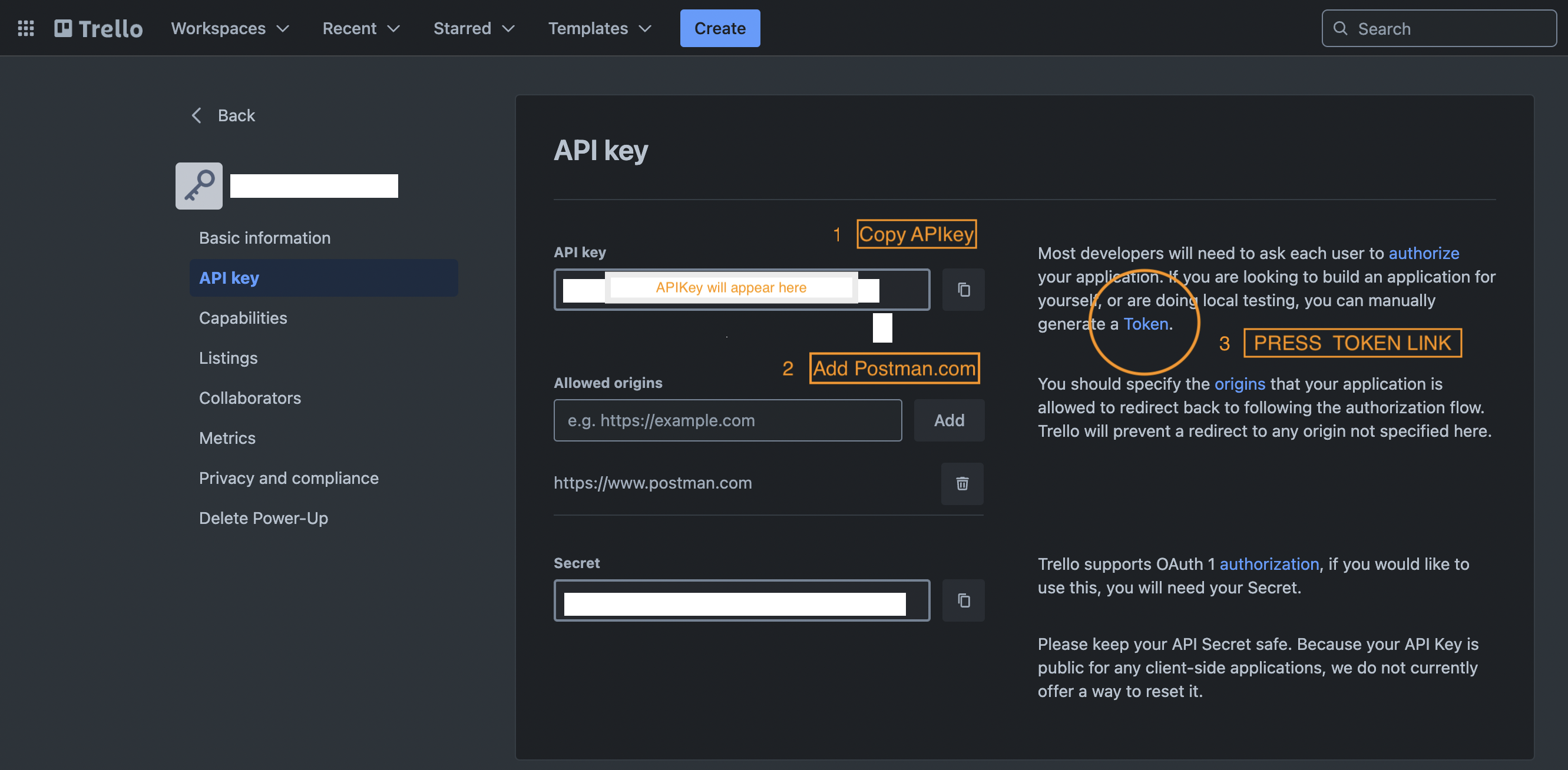 Example API Key Screenshot