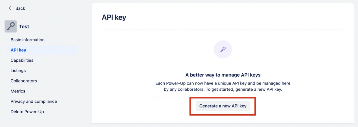 Generate a new API key in Trello